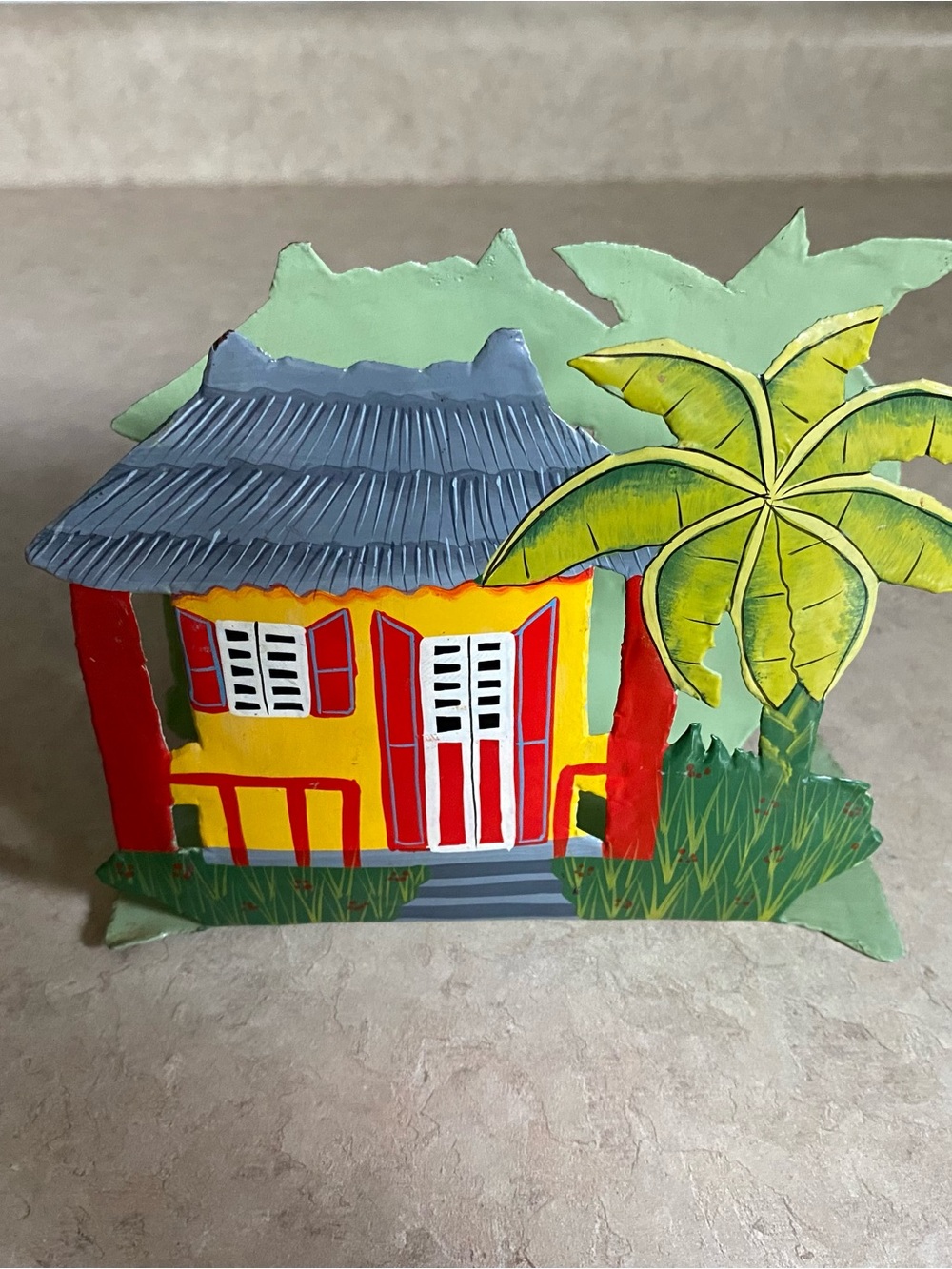 Hand-Crafted Beach Shack Metal Napkin Holder House Palm Tree Dominican Republic